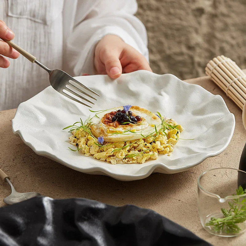 Assiette à steak en céramique plissée, plat de cuisson, ménage, haute qualité, japonais, assiette de nourriture occidentale