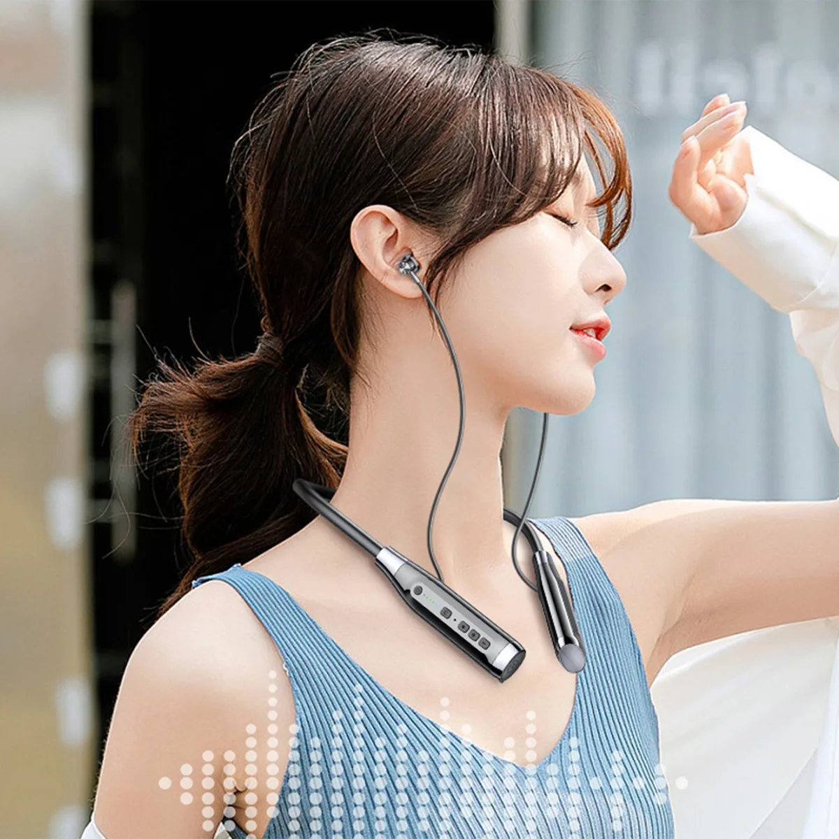 A12 Neck-Mounted Bluetooth 5.0 Headset Long Standby Wireless Pluggable Graphics Headset Semi-In-Ear TWS BlackABGI