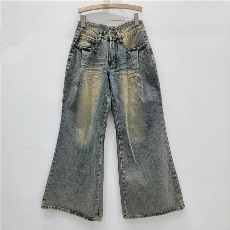 

Pants Women Jeans Denim Trousers Distressed Ankle Lenth High Waist Zip Wide Leg Pant Straight Y2k Streetwear Casual Autumn 2025