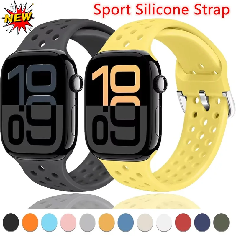 Apple Watch用シリコンストラップ 11-10 42mm 46mm Ultra 3/2/1 49mm 通気性のあるリストバンド iWatch 9 8 7 6 5 SE 45mm 44mm 41/40mm対応