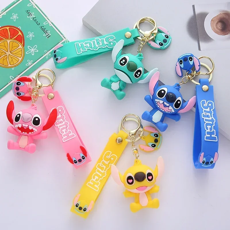 Disney Lilo & Stitch KeyChain Cartoon Stitch Action Anime Figures Necklace Doll Toys Car Backpack Key Ring Pendant Ornament Gift