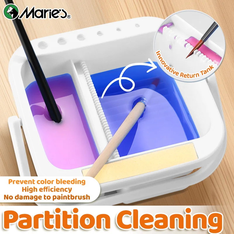 Marie's White Paint Brush Cleaner Washer with Lid,Paint Wash Pen Holder,Multipurpose Portable Brush Washing for Watercolor,Gouac