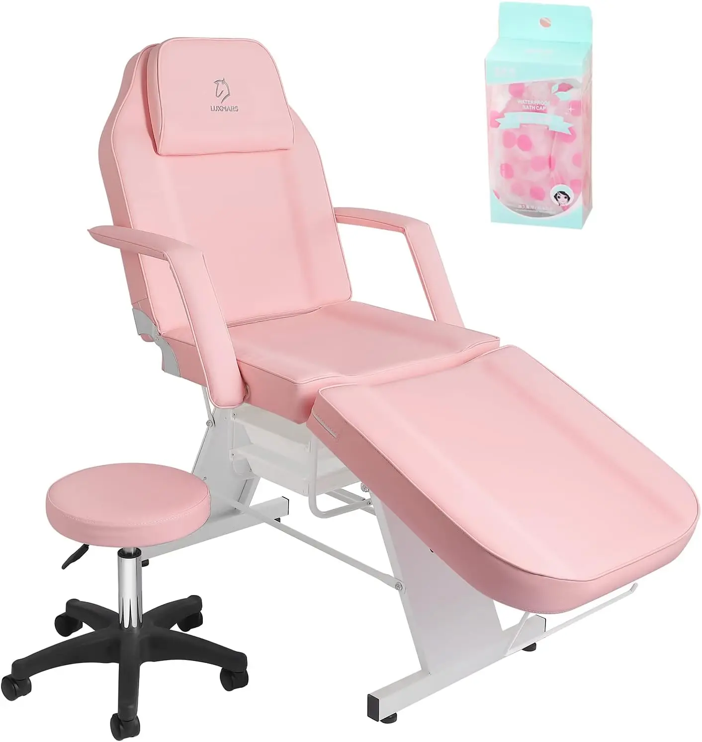 Facial Chair, Tattoo Chair Massage Bed with Hydraulic Stool for Professional Massage Facial Lash Beauty Treatment Spa, Pink