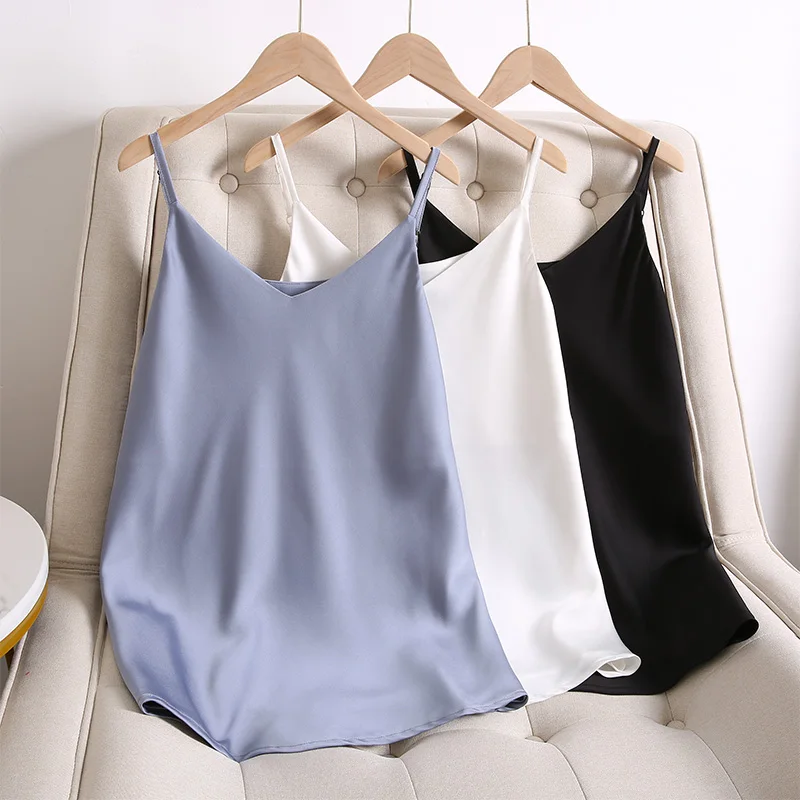 Plus size, chubby MM fashion base shirt, chubby sister looks slimmer, summer V-neck strap vest 2731