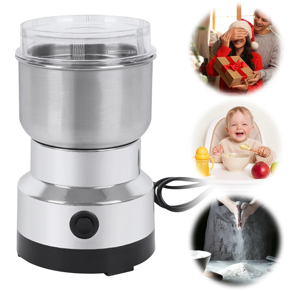Molinillo de café eléctrico, licuadora de especias de frijol de nuez de 4 hojas, molino de granos secos de acero inoxidable para especias, semillas, condimentos de granos de arroz