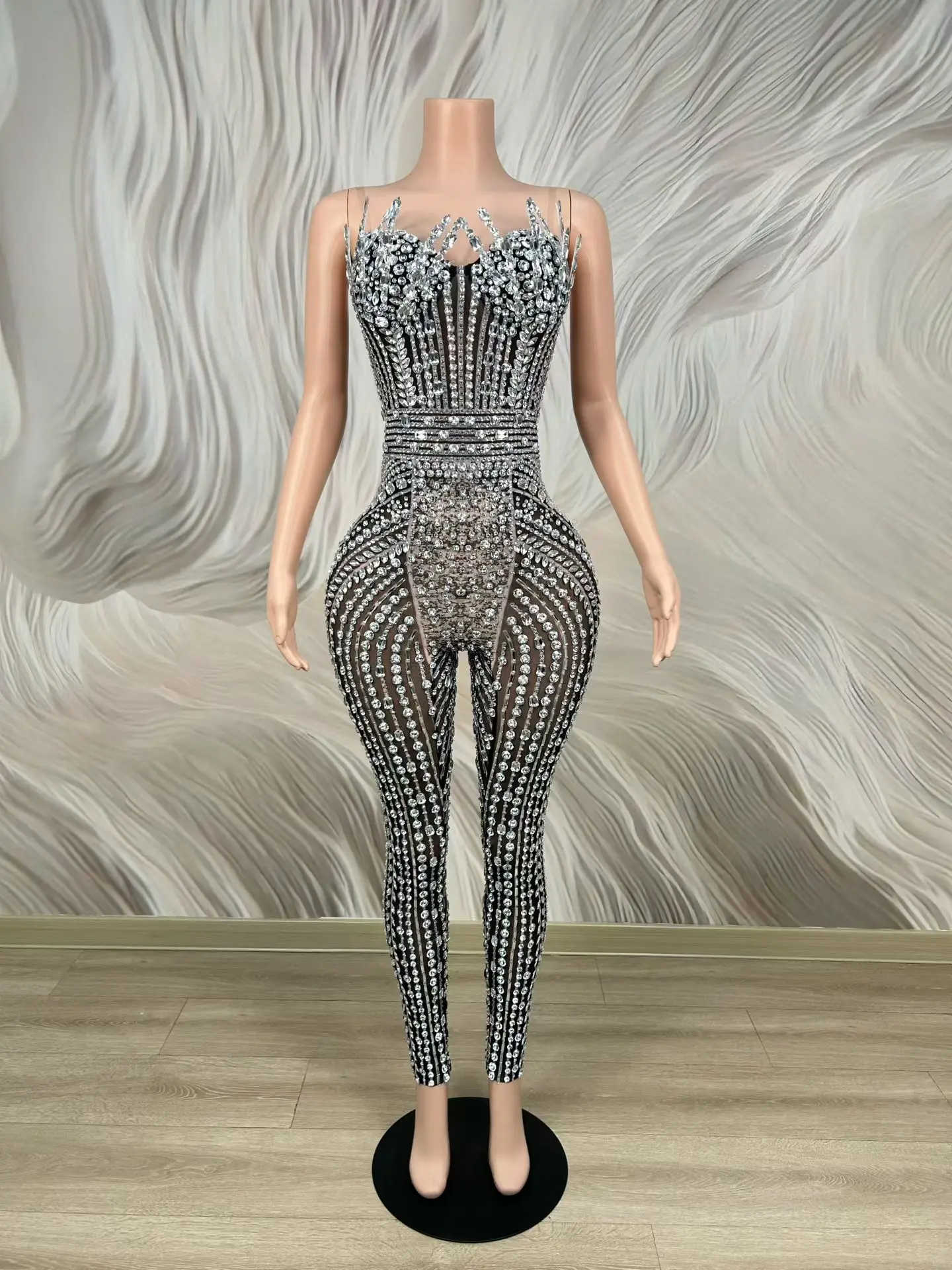sexy rhinestone diamond birthday party bodycon jumpsuits women night club rompers prom bodysuits lady stage performance costume