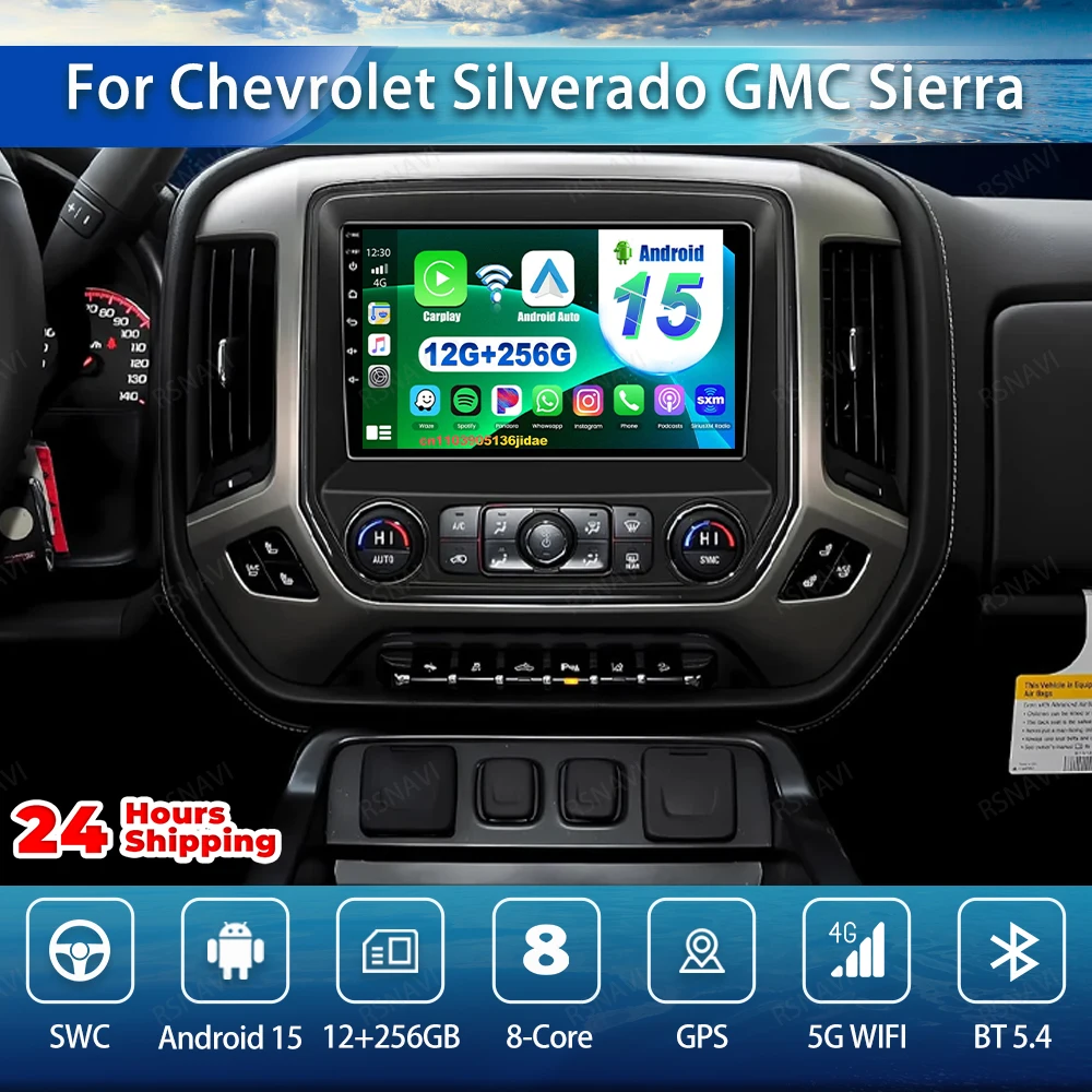 Android 15 Car Radio For Chevrolet Silverado GMC Sierra 2014 2015-2018 Stereo QLED Systems Autoradio AI Voice DVD IPS Carplay BT