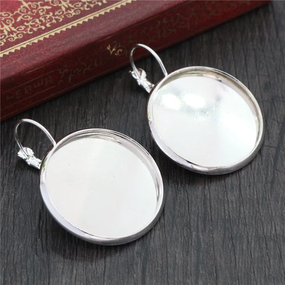 Boucles d'Oreilles à Levier Français Plaqué Argent Brcorporelle, Cabochons, lèvent, Vierge/Base, 20mm, 25mm, 10 Pièces