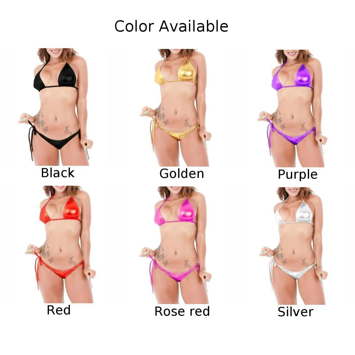 Women\'s Bra Set Bra Set G-String Mini Bikini Low Rise Lingerie Sexy Thong Shiny Side Tie Swimwear Breathable Underwear Bra Set