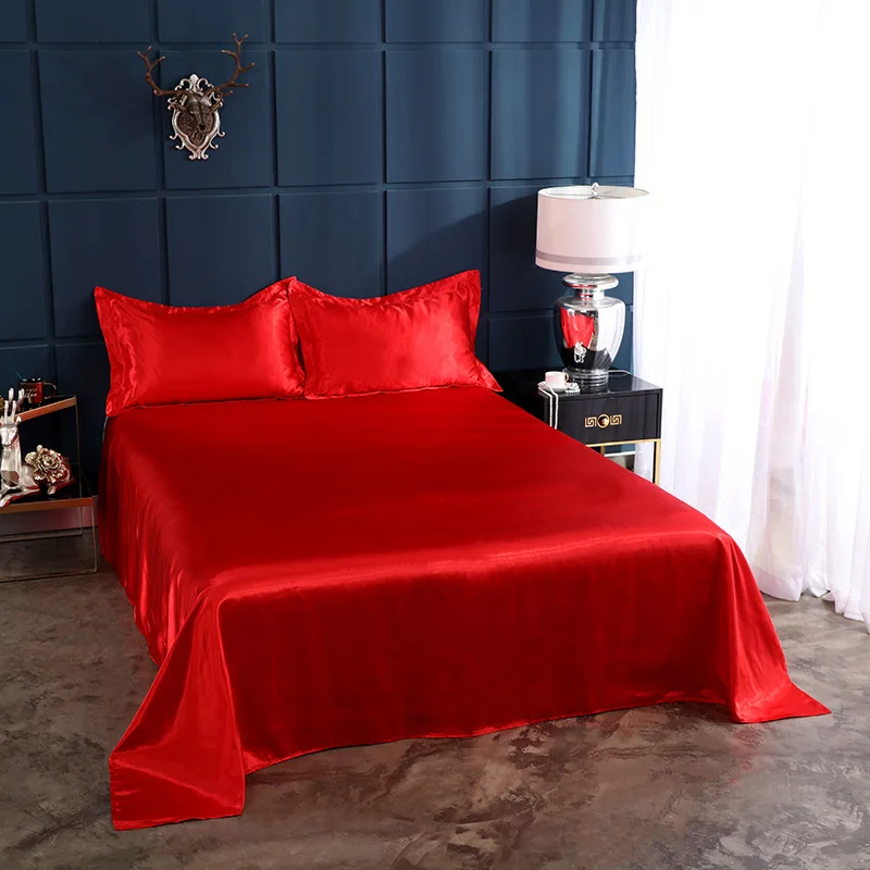 High quality Satin Bed Sheet Set Luxury Home Queen Size Bed Sheets Set Soft Smooth Bedsheets Satins Bedsheet and Pillowcase