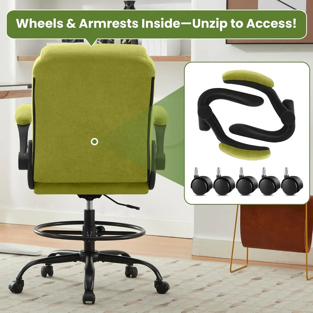 كرسي مكتب قائم مريح وقابل للتعديل مع مساند للذراعين قابلة للطي ودعم قطني وحلقة للقدم للاستخدام المكتبي الطويل #6