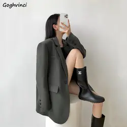 Marynarki Damskie Eleganckie Luźne Retro Pojedynczy Guzik Koreański Styl Wysokiej Jakości Casual Streetwear Office Lady Spring Basic Popular Ins