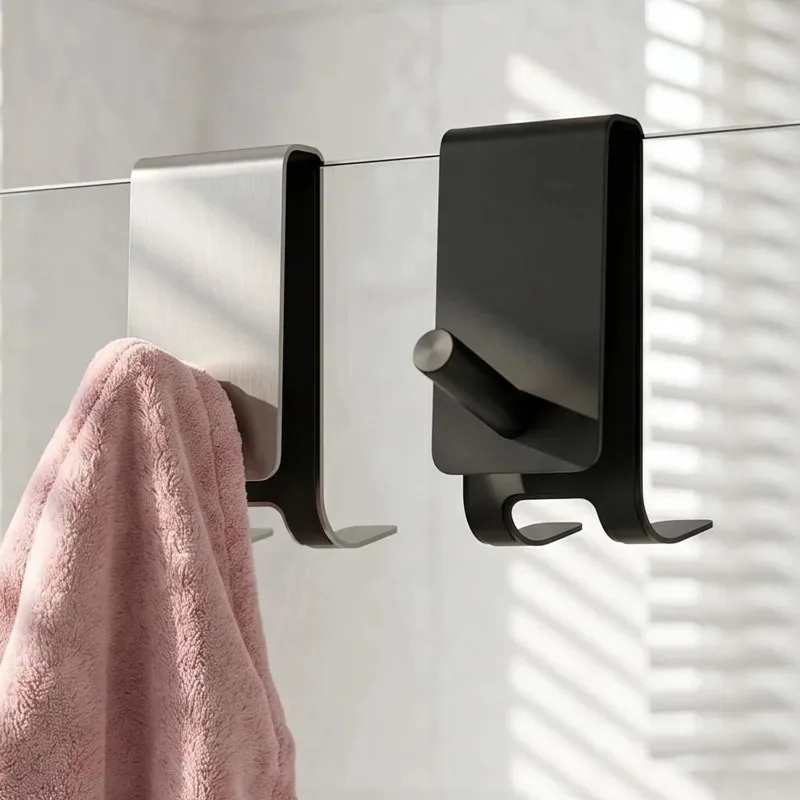 Stainless Steel Sturdy Double Sided Glass Hook Drill Freed Damage Proof Rust Resistant Anti Drop Long Arm Bathroom Towel Hanger