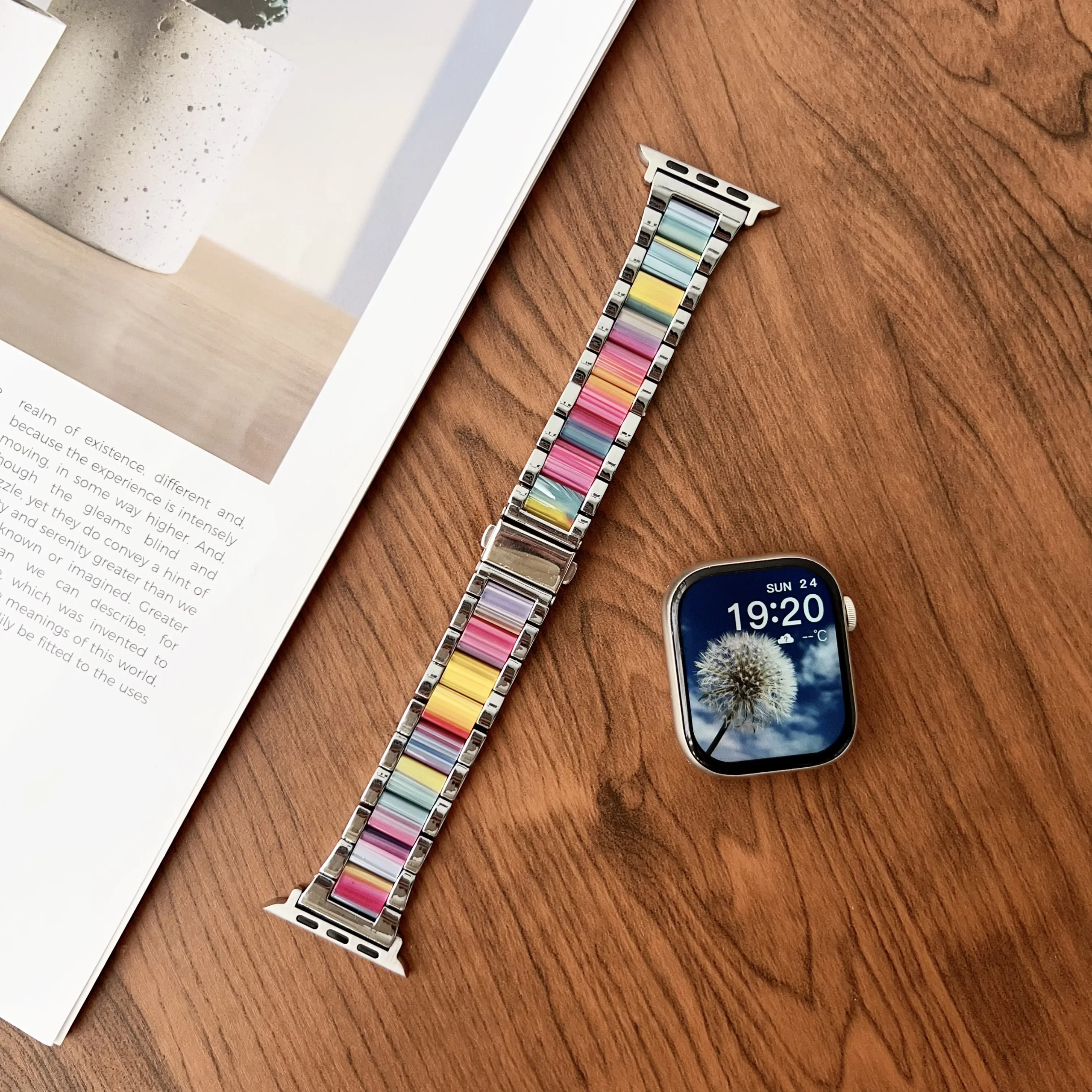 Pulseira de resina de metal para apple watch, pulseira feminina 44 40 38mm 41 45 42mm 46mm para iwatch ultra 49mm série 9 8 7 6 se 5 s10