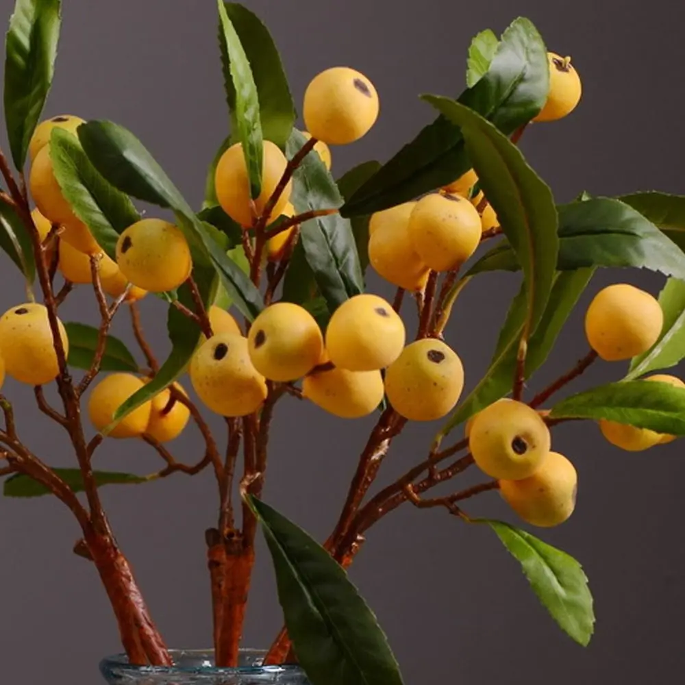 

Large Artificial Loquat Branches Yellow Handmade Simulation Loquat Fruit Realistic Elegant Fake Plants Home Living Room Decor