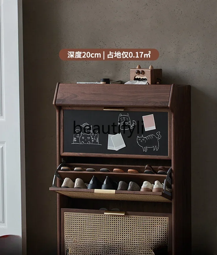 

ss Solid wood shoe cabinet household door small apartment ultra-thin tipping bucket shoe rack Nordic Japanese style