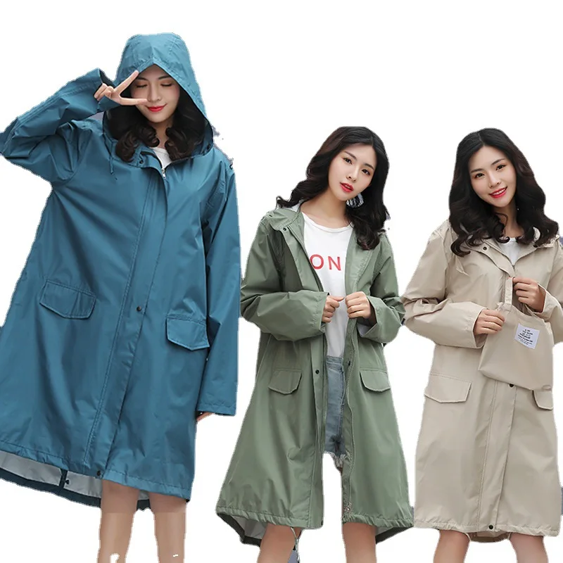 

Long Impermeable PU Film Raincoat Women Waterproof Zipper Stylish Hooded Rain Coat Cover Jacket Ladies Female Cloak with Pocket