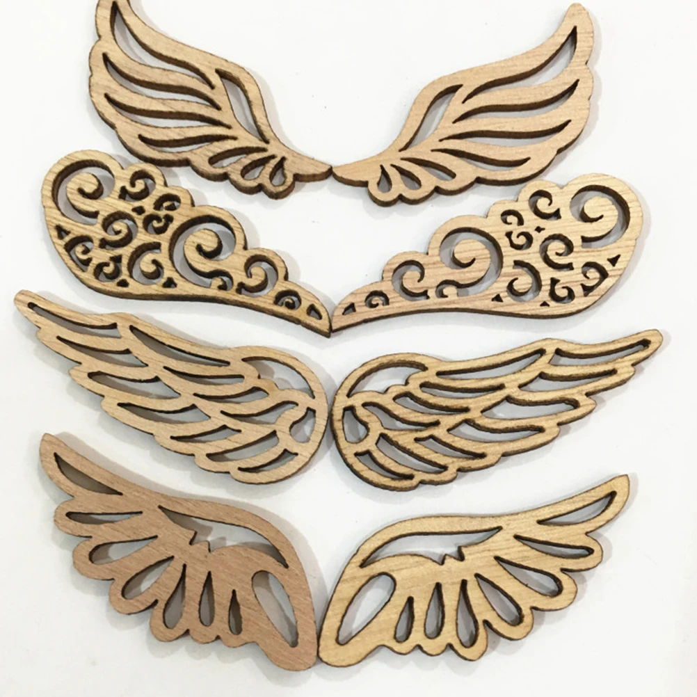 80pcs Angel Wings Unfinished Wood Chips Craft DIY Wood Slices Christmas Tree Slices Unfinished Wood Ornament Christmas Gift Tags