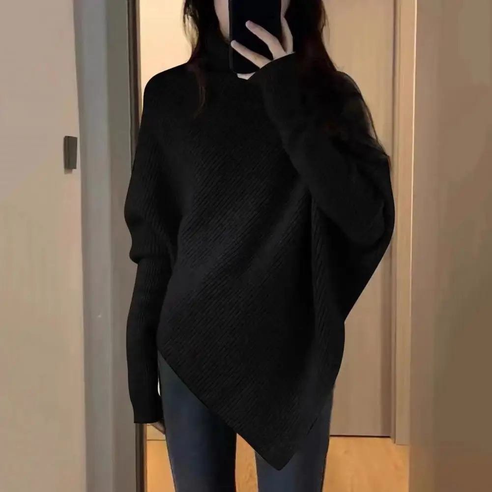 Turtleneck Sweater Women Baggy Fashion Design Pullover French Solid Color Thickened Knit Jumper Oversized Sweater Женская