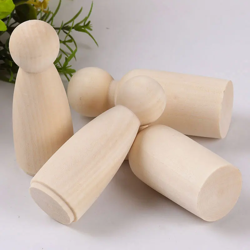 1-10Pcs Wood Peg Dolls Natural Unfinished Wooden DIY Crafts Peg Doll for Painting Handicrafts