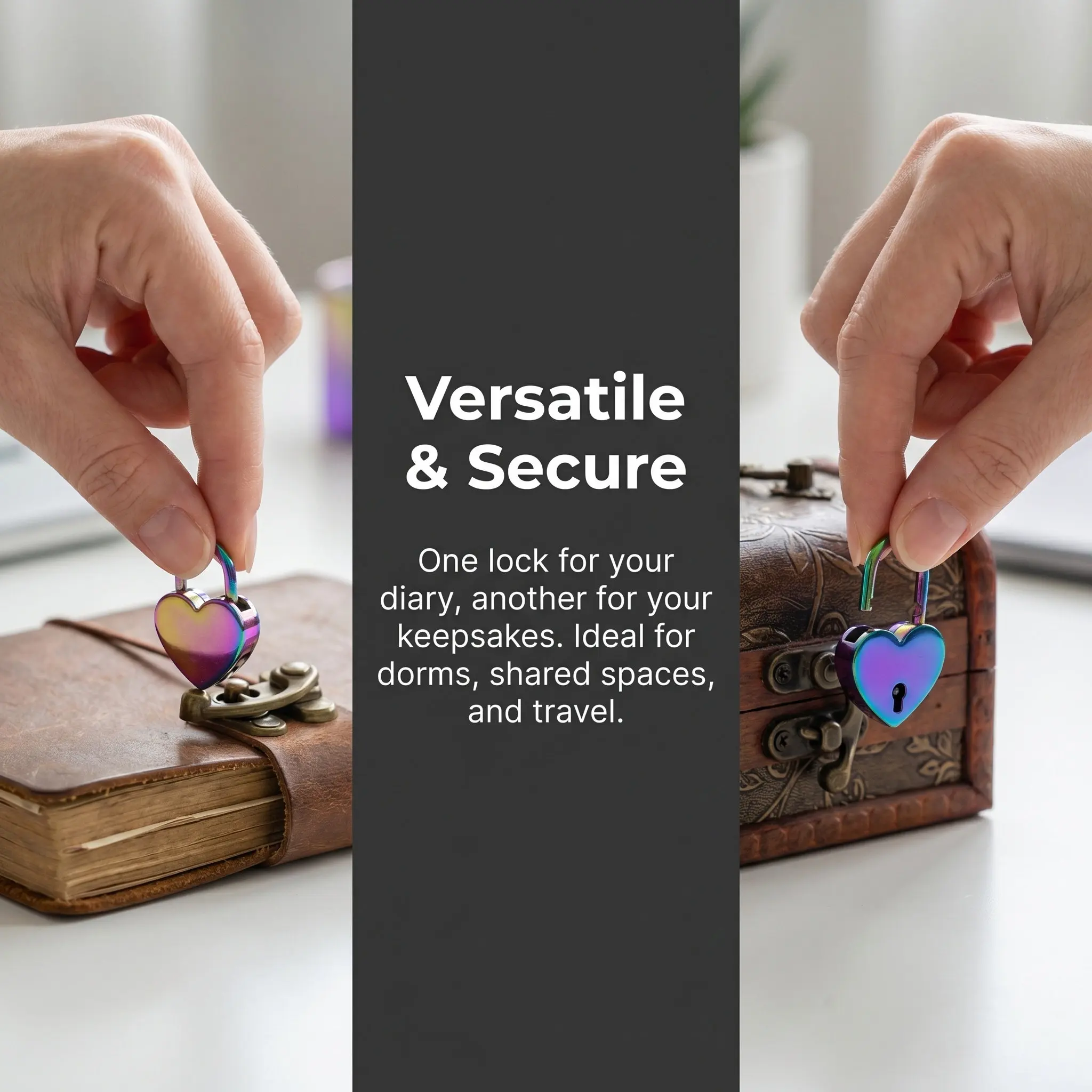 2Set Mini Heart Shaped Padlock with Key Vintage Metal Diary Book Lock Jewelry Box Cabinet Suitcase Storage Security Love Heart