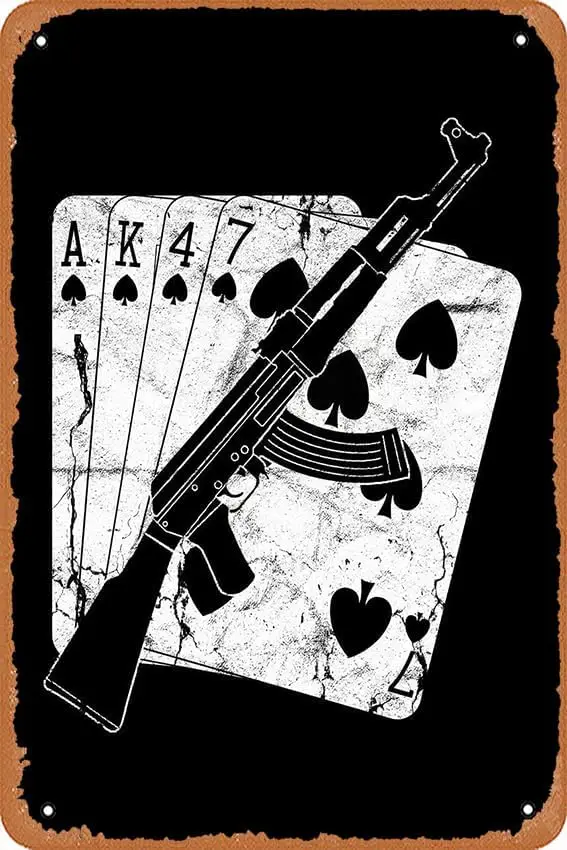 AK47 Kalashnikov Rifle Gun Funny Retro Vintage Decorative Metal Tin Sign 8x12 Inch