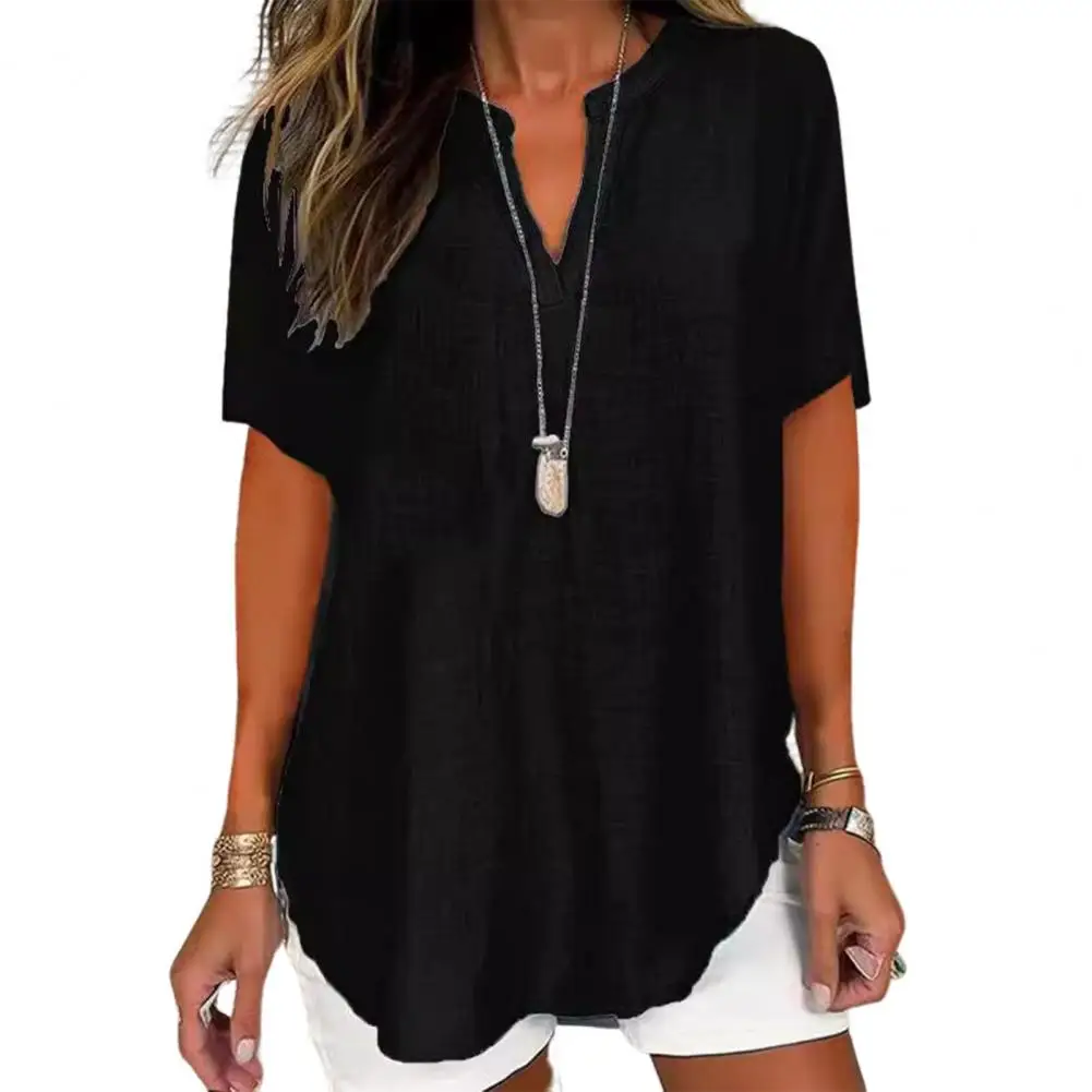

Comfortable Shirt Women's V-neck Loose Fit Casual Shirt Short Sleeve Solid Color Tee for Daily Wear Comfortable Stylish Women's