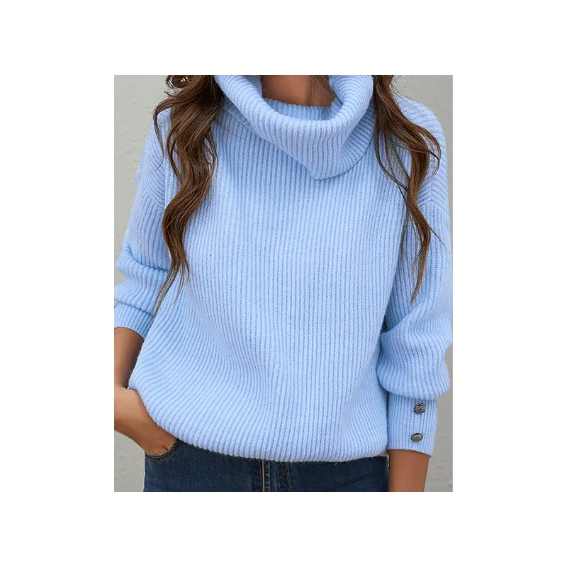 2025 Autunno/Inverno Nuovo Autunno Nuovo Casual Versatile Maglia Pullover Top da Donna Collo Alto Blu Maglione Termico Maglieria