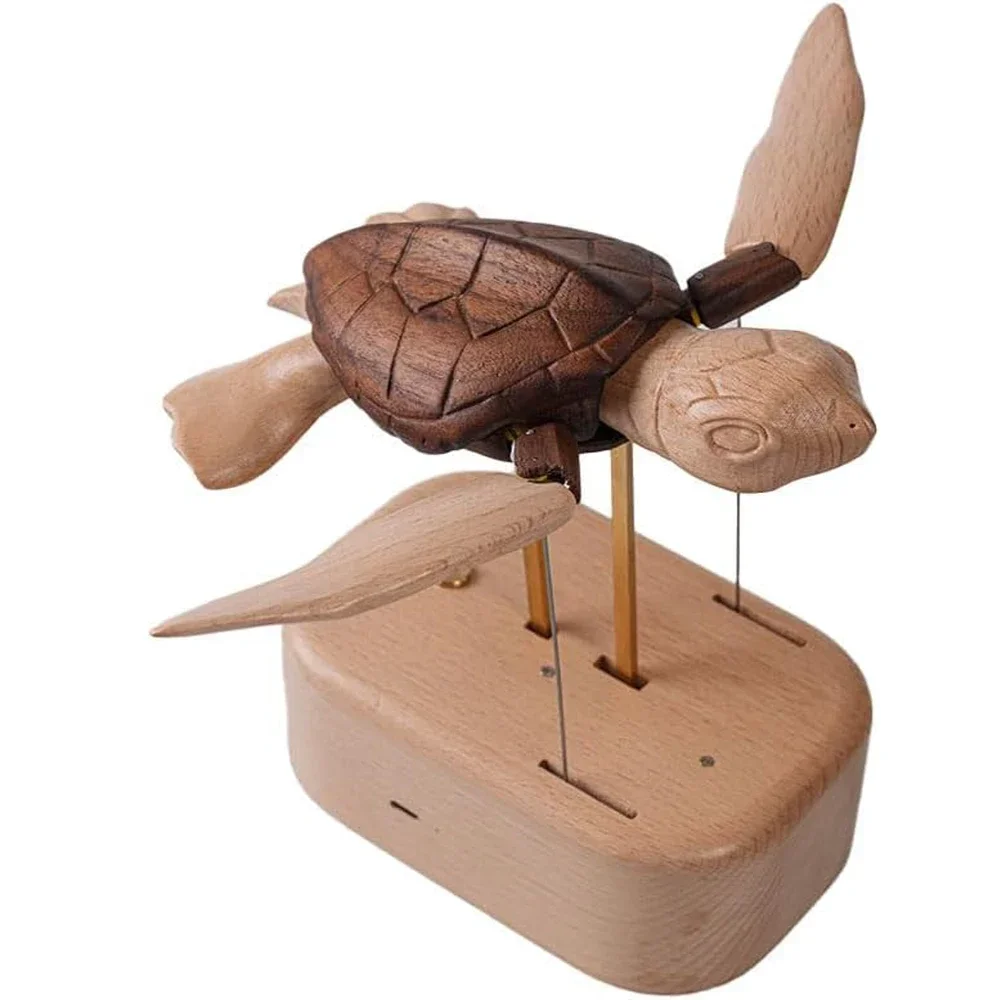 Ocean Creature Wooden Sea Turtle Automaton Sculpture, Moving Mechanical Model, Stress Relief Tabletop Display for Home & Office