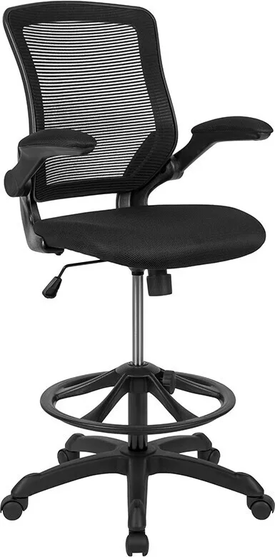 Flash Furniture Mid Back Black Mesh Ergonomic Drafting Chair w Foot Ring