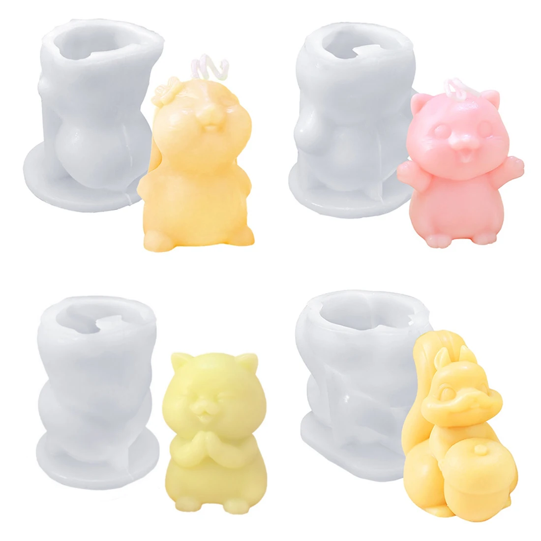 3D Cute Cartoon Rabbit Silicone Candle Mold Diy Handmade Cat Squirrel Shape Soap Plaster Mold Birthday Party Wedding Gift Making