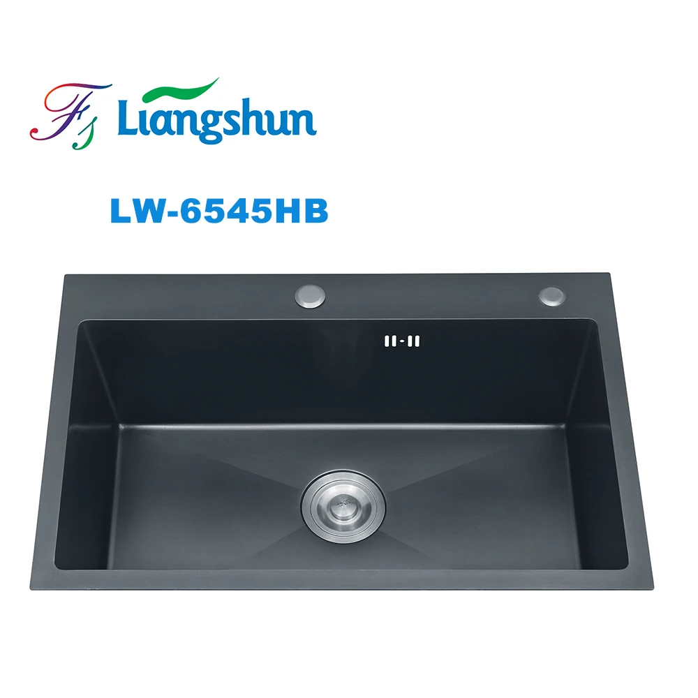 

LW-6545HB Luxury Black Handmade 304 Stainless Steel Kitchen Sink Single Rectangular Bowl with Above Counter Installation