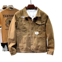 Men's Fashion Cargo Jeans Jacket Washed Motorcycle Biker Denim Trucker Coat Solid Color Simple Cowboy Outerwear Big Size 5XL