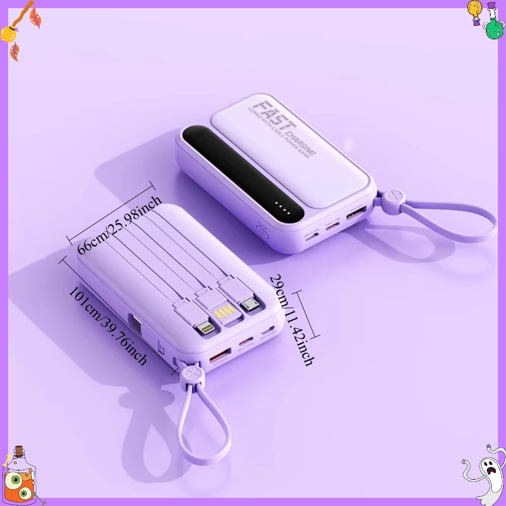 Built-in 4 Cables Mini Power Bank 20000mAh Large Capacity Portable External Battery Compatible with IPhone HUAWEI Samsung Xiaomi view 3