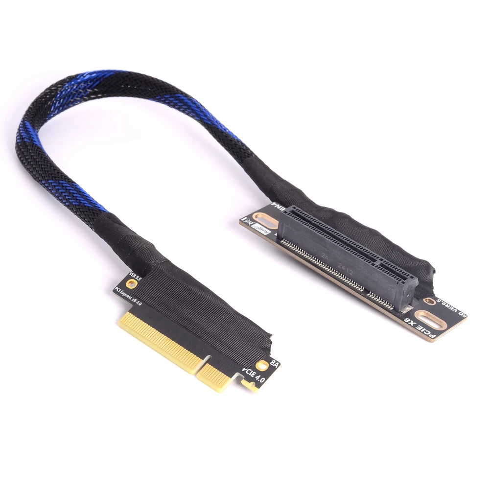 

PCI-E 4.0 X8 Extension Cable Braided Mesh Silver-Plated Adapter Cable Built-in AI Server 8X GEN4 Video Card GPU Chassis Extender
