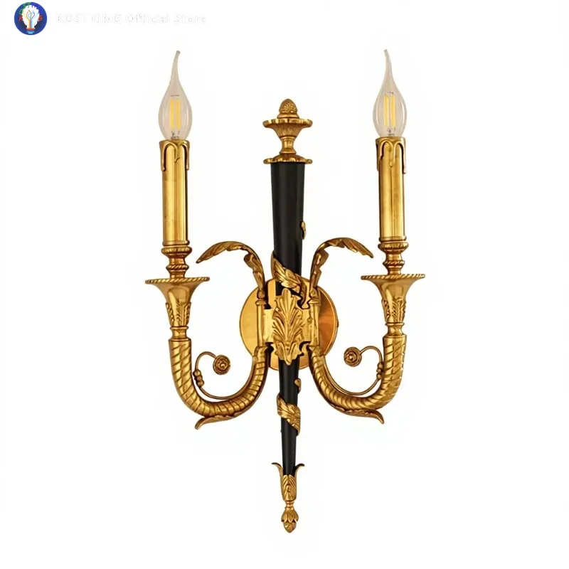 

Французский ретро-светильник из латуни, роскошный медный настенный светильник для гостиной, отеля, спальни, светодиодное освещение