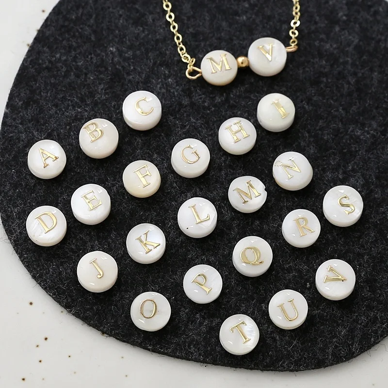 Natural Shell Round Cake Oil Drop Letter English Letter 8mm Straight Hole Spacer Diy Beaded Bracelet Accessories