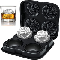 Silicone Rose Ice Cube Mold 3D Flower Shape Ice Cube Tray with Lid Ice Ball Maker for Cocktails Juice Whiskey Kitchen Gadget