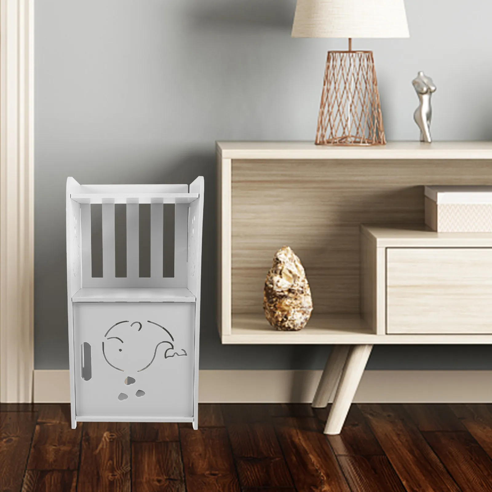 

Bedside Corner Table Wooden Small End Table For Bedroom Modern Nightstand Hollow Shelf Storage Home Furniture Decor