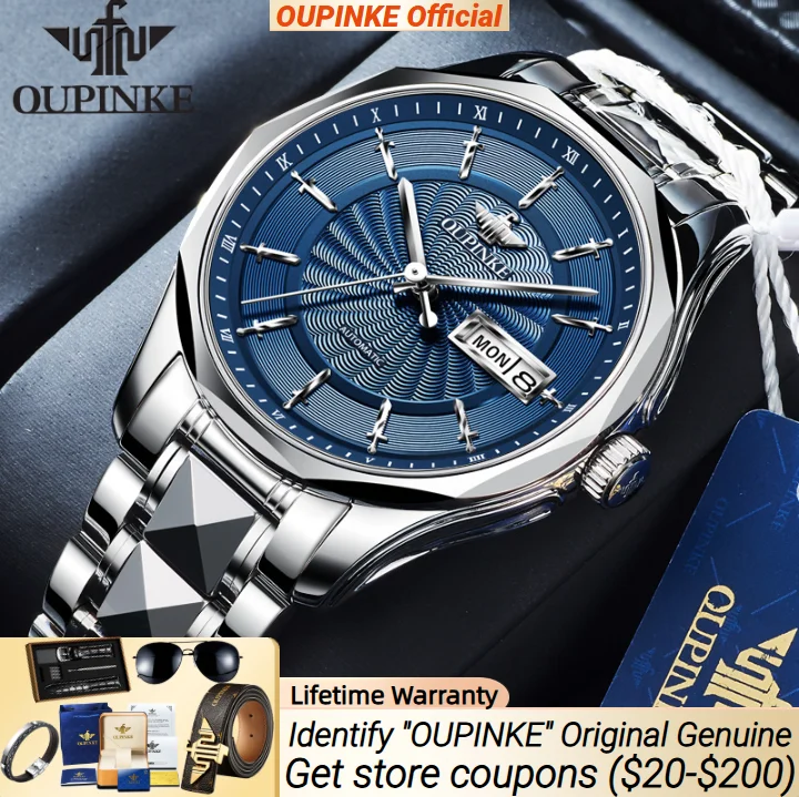 

OUPINKE Men's Wristwatch Dual Calendar Display Original Luxury Men Watches Japan Automatic Movement Mechanical Wristwatch