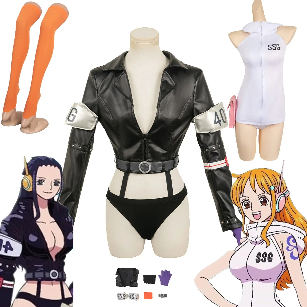 Nami Anime Cosplay Fato Feminino, Fatos Futuros, Fantasia Preto e Branco, Trajes de Halloween e Carnaval, Disfarce de Peça Adulto