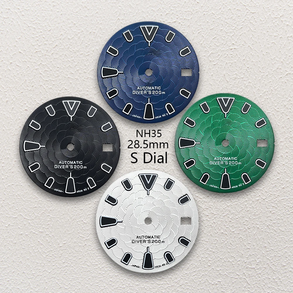 Esfera de flor de loto con logotipo S de 28,5mm, accesorio de modificación de reloj adecuado para NH35/NH36/4R/7S, movimiento C3 verde luminoso 3/3.8/4.2