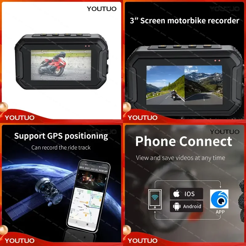 1080P 3 Inch Video Recorder Rear View Dash Cam   Motorcycle WIFI Waterproof Motorcycle Camera