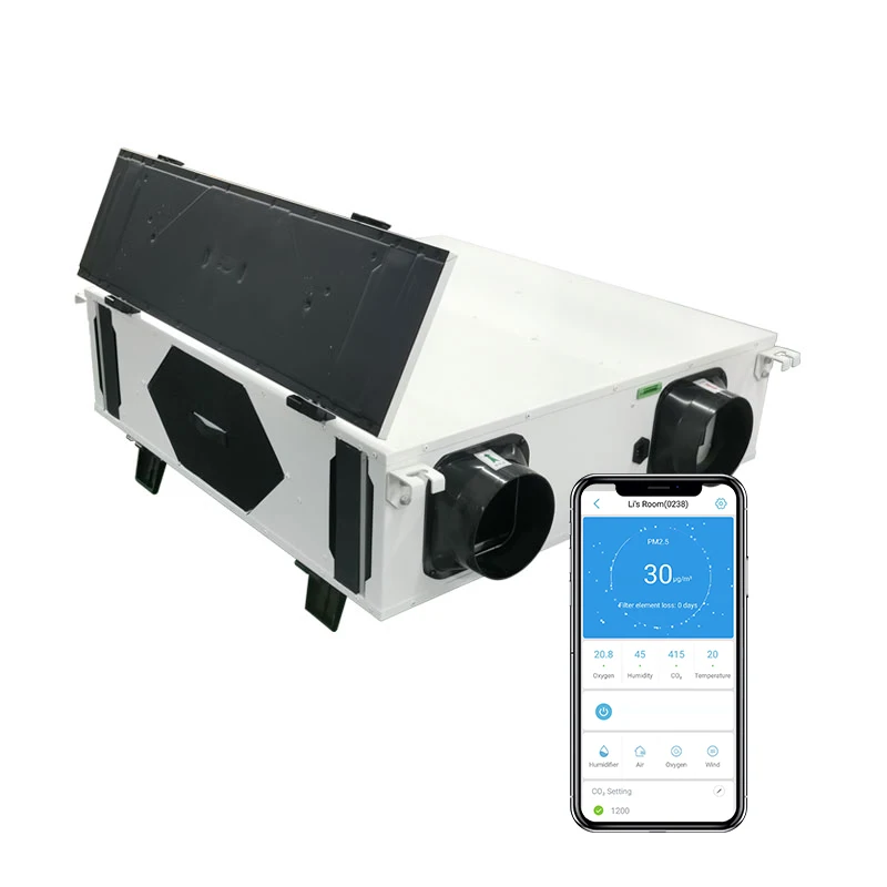 WiFi-enabled Hrv Heat Recovery Ventilation Recuperator Flexible  for Gym Hall Energy-Saving Convenient Side Door