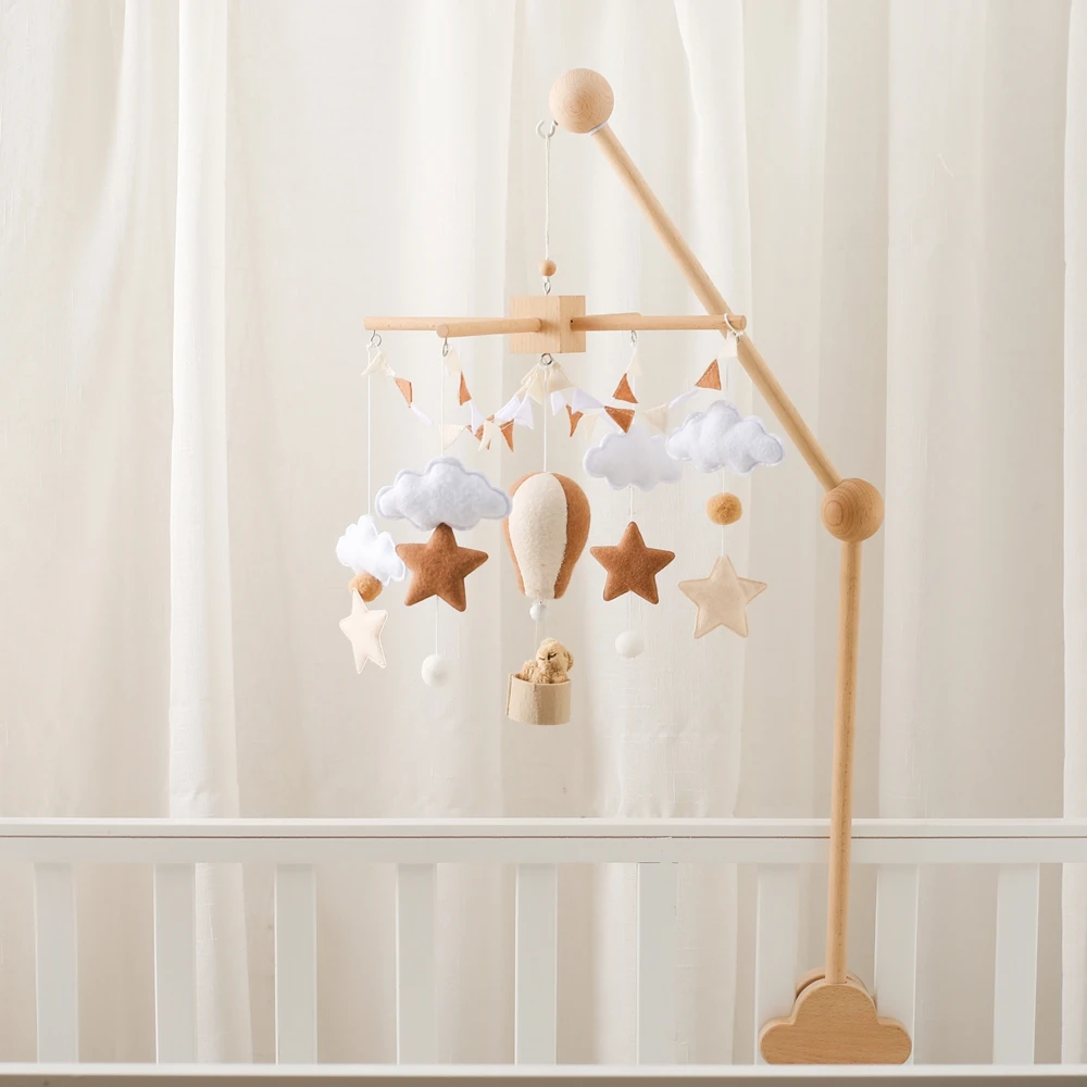 ทารกแรกเกิดไม้ Rattles ของเล่นเด็กทารก Crib Mobile Bed Bell Soft Felt บอลลูนร้อนทารกแรกเกิดเพลง Bed Bell แขวนของเล่น Crib Bracket
