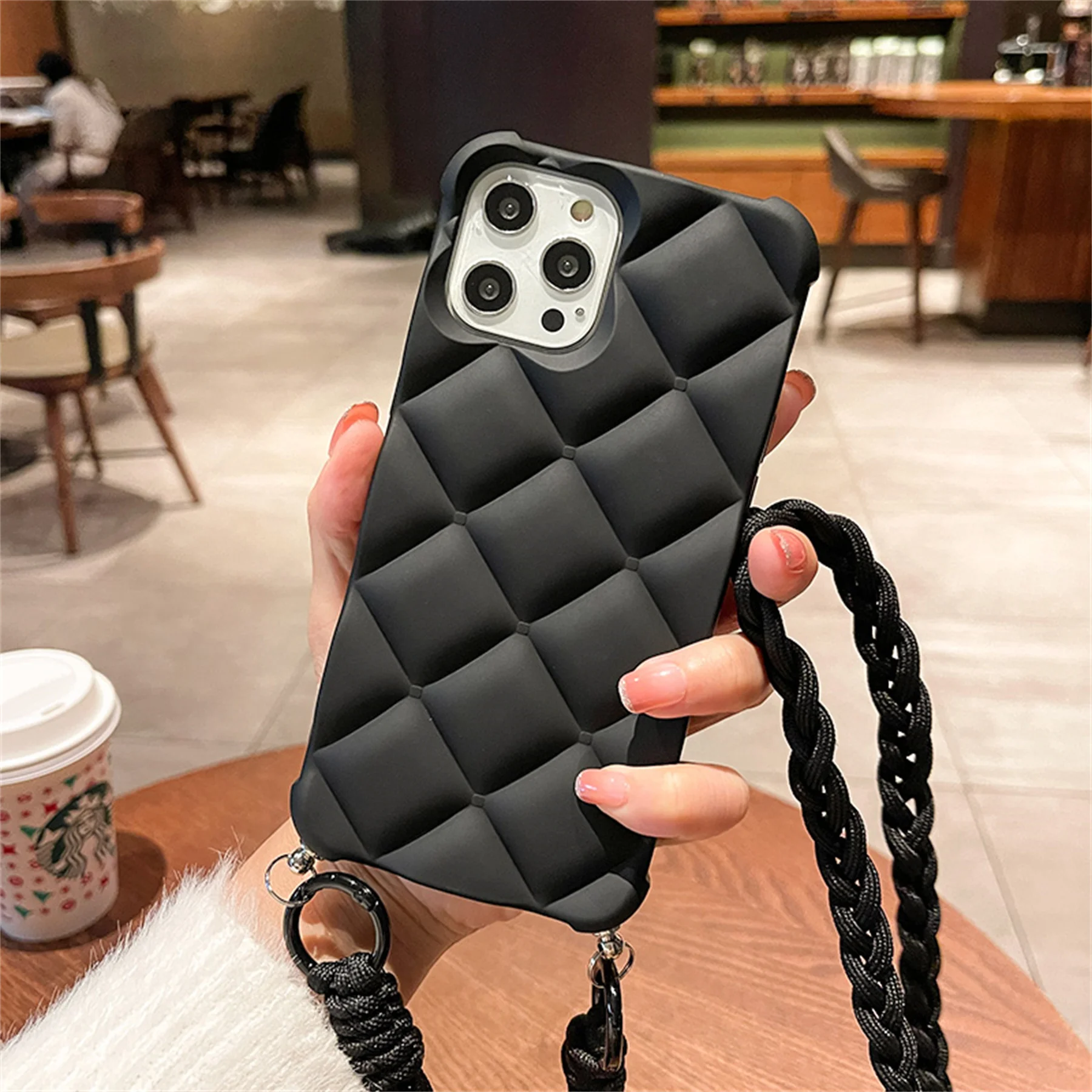 

Korean Crossbody Lanyard Braid Rope Strap Chain Retro Rhombus Case for iphone 11 12 13 14 Pro Max XR X XS Cover