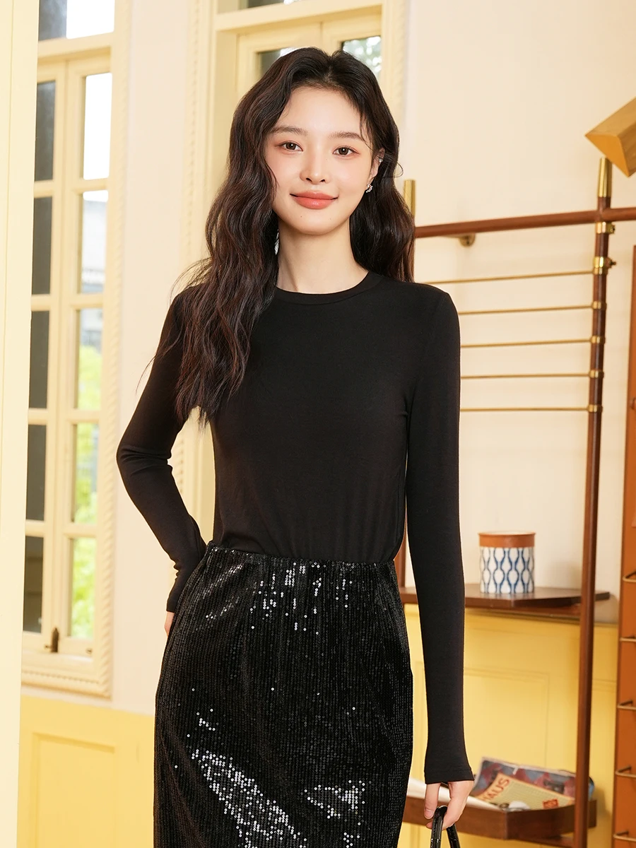 

Fay-Fayee Women's Slim Fit round Ne Woven Top Cotton Blend Elastic Soft Fabric Design Autumn Winter New Sle Inner Wear