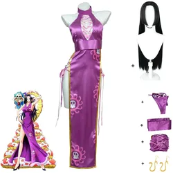 Anime Boa·Hancock Cosplay Costume Seven Warlords of The Sea Oka Shichibukai Side Slit Dress Wig Earring Woman Sexy Carnival Suit