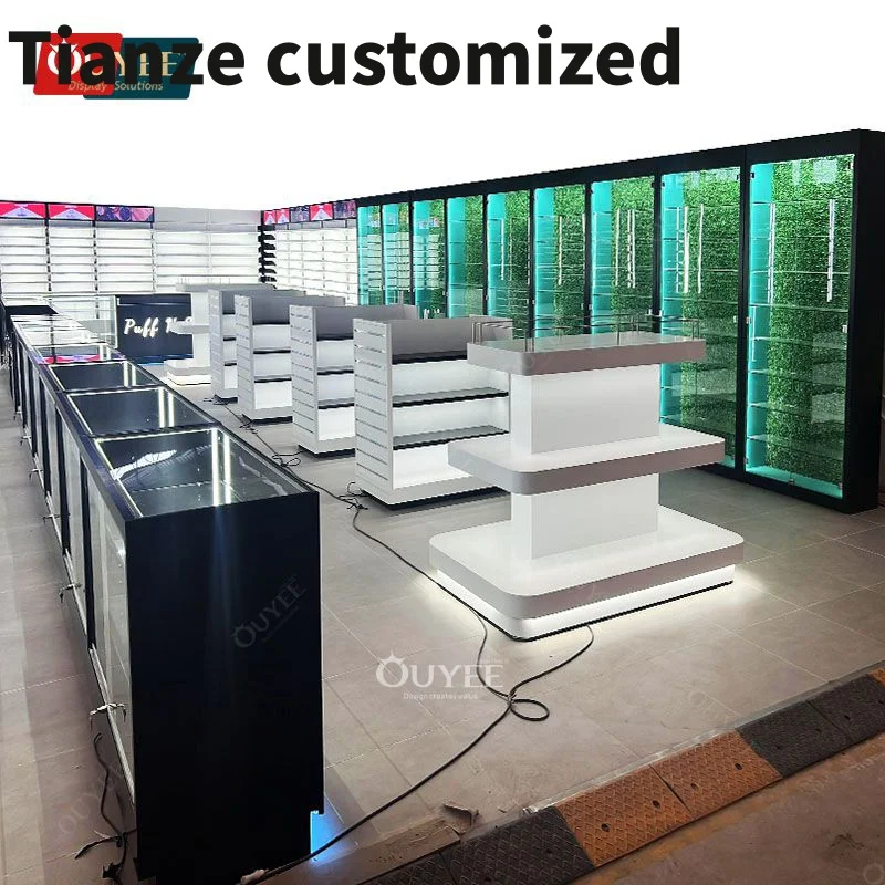 

Customized-Commercial Furniture Smoke Showcase Display Table Retail Modern Glass Display Table Smoke Display Cabinet Sho