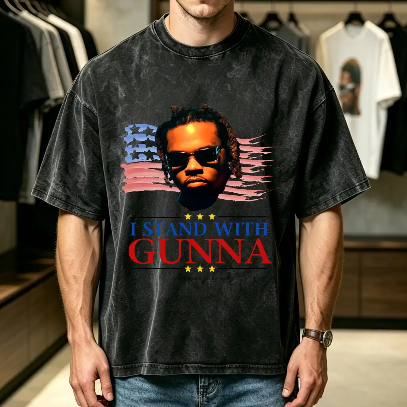 washed T Shirt Hot I stand with Gunna he didn't tell on me Cotton Men S 5XL 1CM1149 long or short sleeves vintage Washed